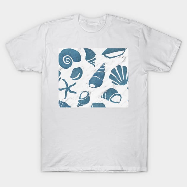 Azure South pacific sea shells - white marble T-Shirt by hamptonstyle